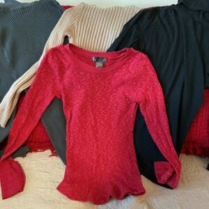 MANDEE Bundle of Tops 4 Red Long Sleeve Gray Black Tan Turtleneck Large NWOT
